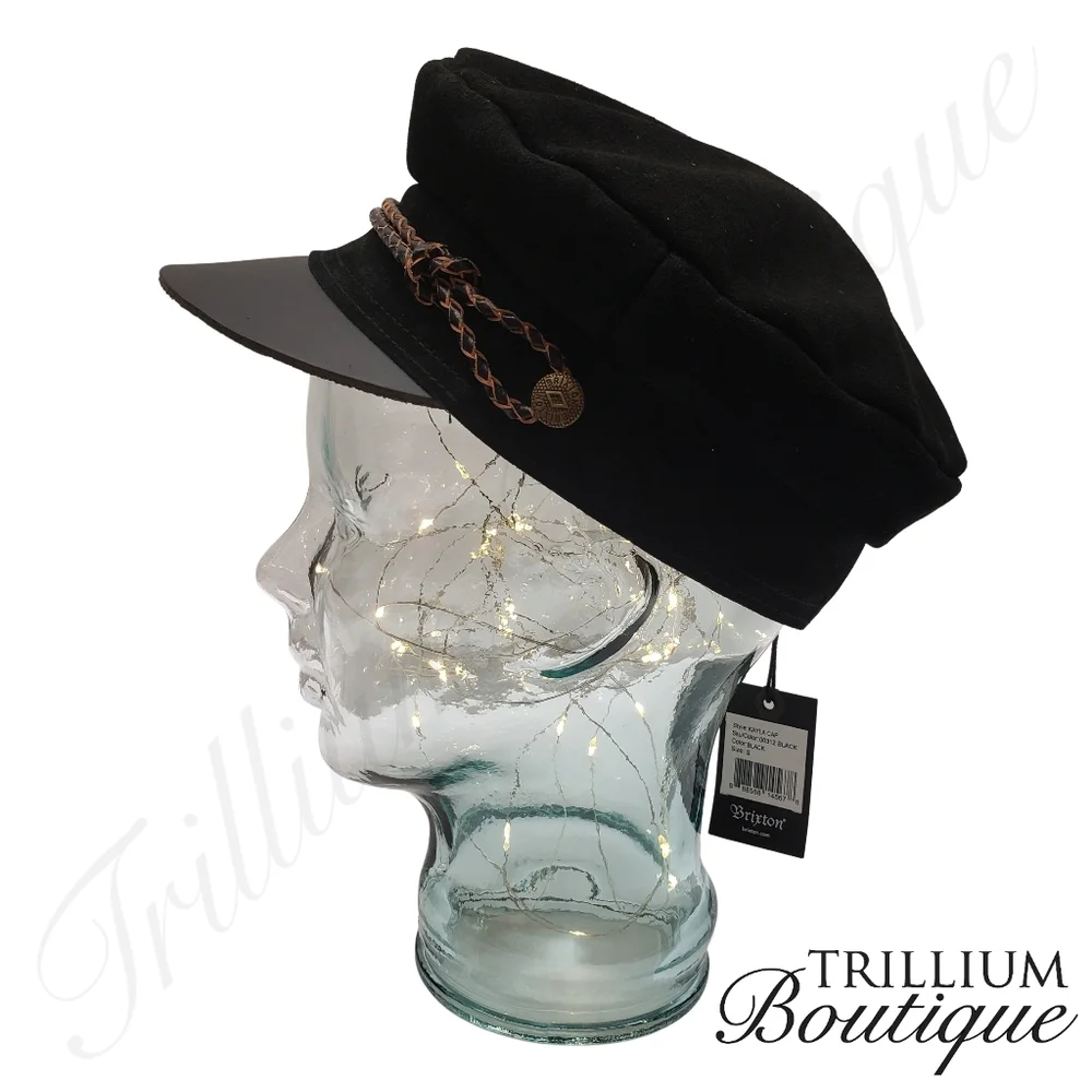 BRIXTON Hat Kayla Cap XS Black Soft Suede Leather Bill Y2K Cottagecore Classic